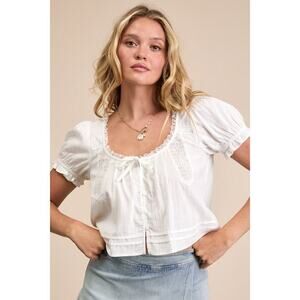 Lulus Kinsie White Puff Sleeve Button-front Top - Size M